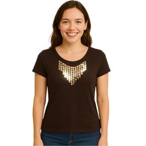 Sequined Black T-Shirt. Embellishment.  Vintage. Size Petite Small.